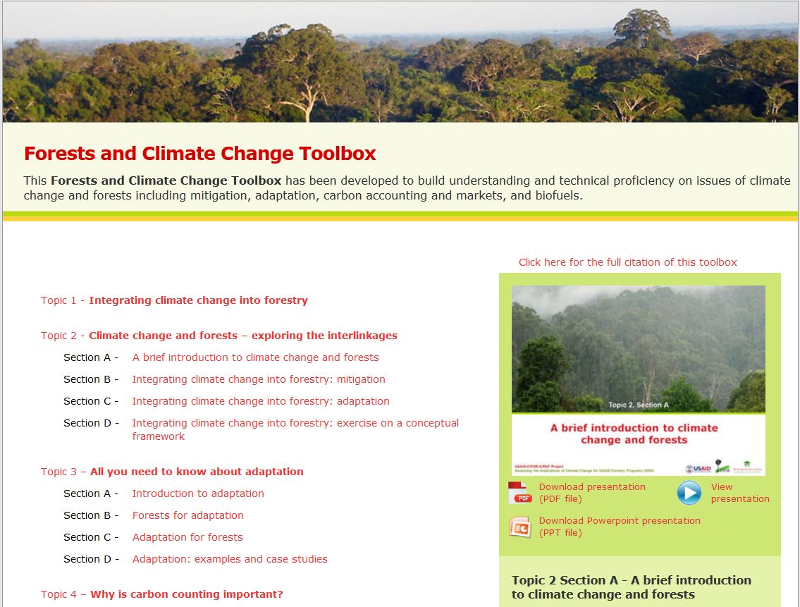Forests and Climate Change Toolbox