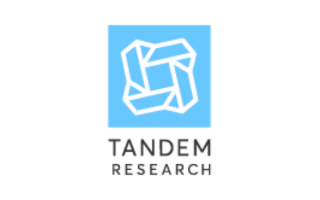 the words tandem research under a blue box