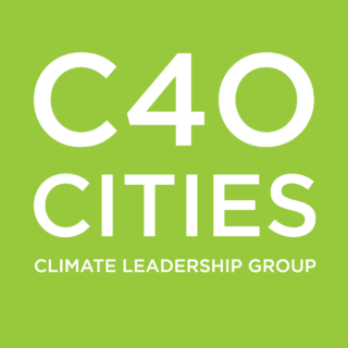Light green square with C40 Cities Climate Leadership Group written in white in it