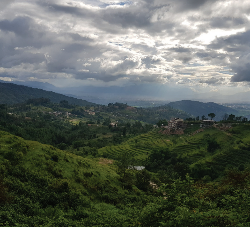 Green hills and a cloudy sky in Nepal
