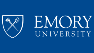 Emory university in white in blue square