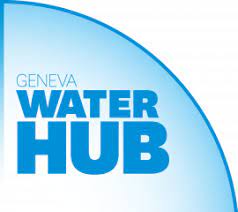a blue shape with the words geneva water hub