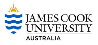The words James Cook University on a line over the word australia, bordered by a coat of arms made of blue waves and a sun