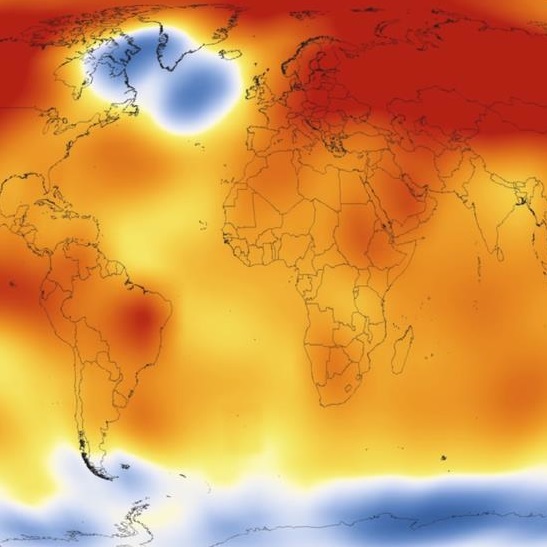 Climate change temperature map of the world