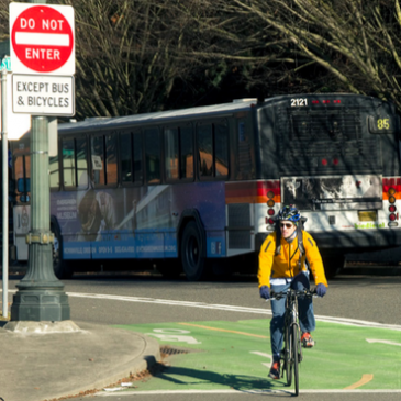 bus and cyclist