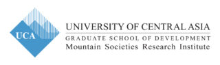 University of Central Asia logo : blue rhombus with shadings of blue shaped as mountains