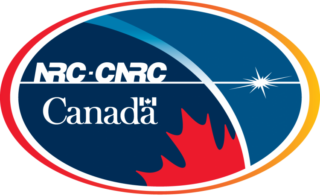 a maple leaf on a blue background with a star in a red and yellow circle and the worlds NRC CNRC Canada