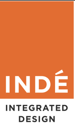 An orange box with the words Indé integrated design
