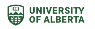 a green coat of arms with trees and a book next to the words 'university of alberta'