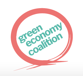 a read circle surrounding the words 'green economy coalition'