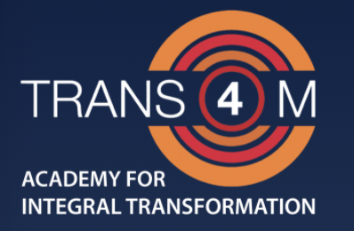The logo says Trans4m in the centre in white text on a navy background, and the logo is surrounded by a series of red and orange rings.
