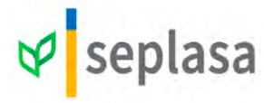 Green leaves next to a blue and yellow line and the word seplasa in grey