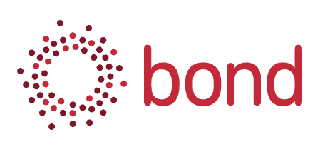 A red circle made up of small dots next to the word bond in red