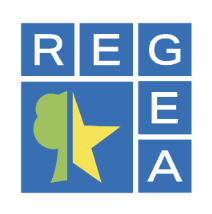 Blue squares spelling REGEA with a green tree and yellow star inside a blue square