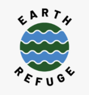Earth Refuge written in black with a blue and green circle in the middle