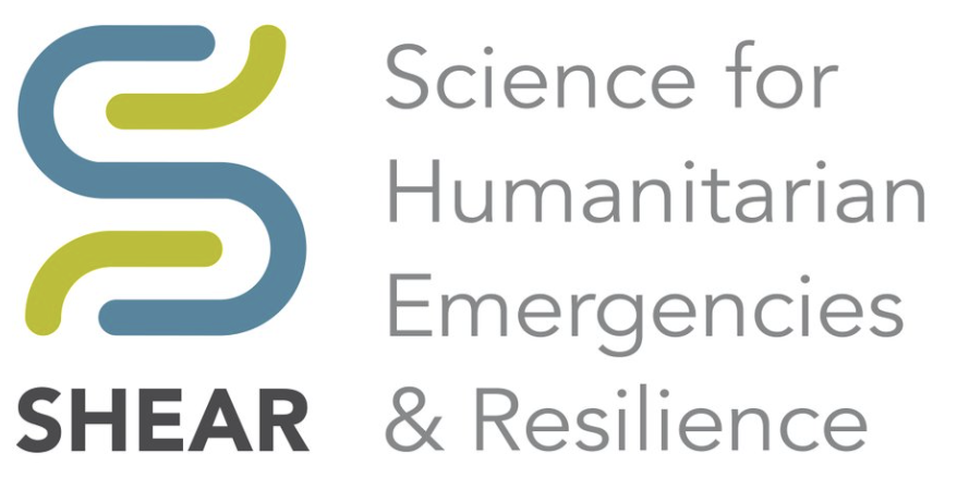 blue and green s with SHEAR in black next to Science for Humanitarian Emergencies and Resilience