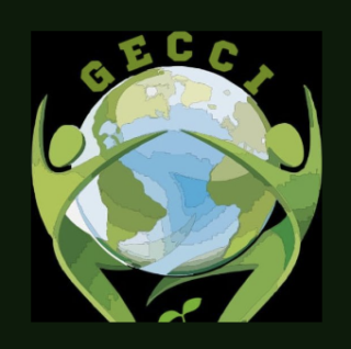 2 people in green in front of a globe and GECCI in green