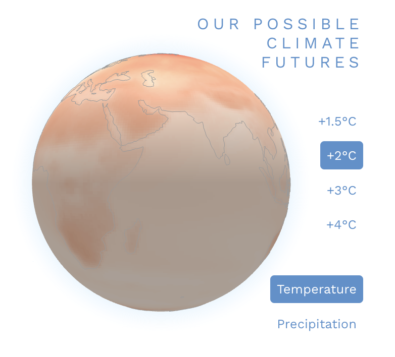 the globe in light red next to our possible climate futures