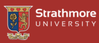 Strathmore University in red box with crest