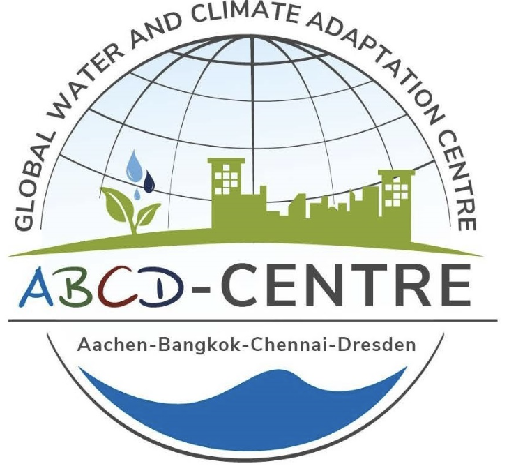 ABCD Centre logo with green buildings and blue water in the shape of a globe