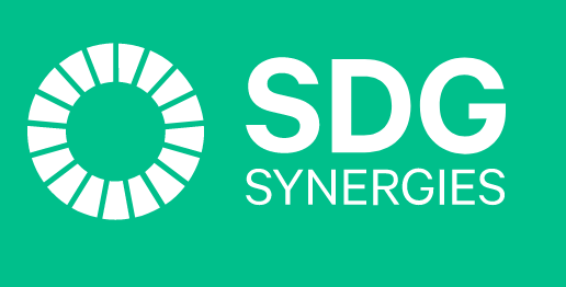 Green background and white writing saying SDG Synergies