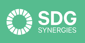 SDG Synergies logo - white text on a green background