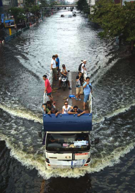 Flood water inundating Phahon Yothin Road in Bangkok, Thailand in November 2011