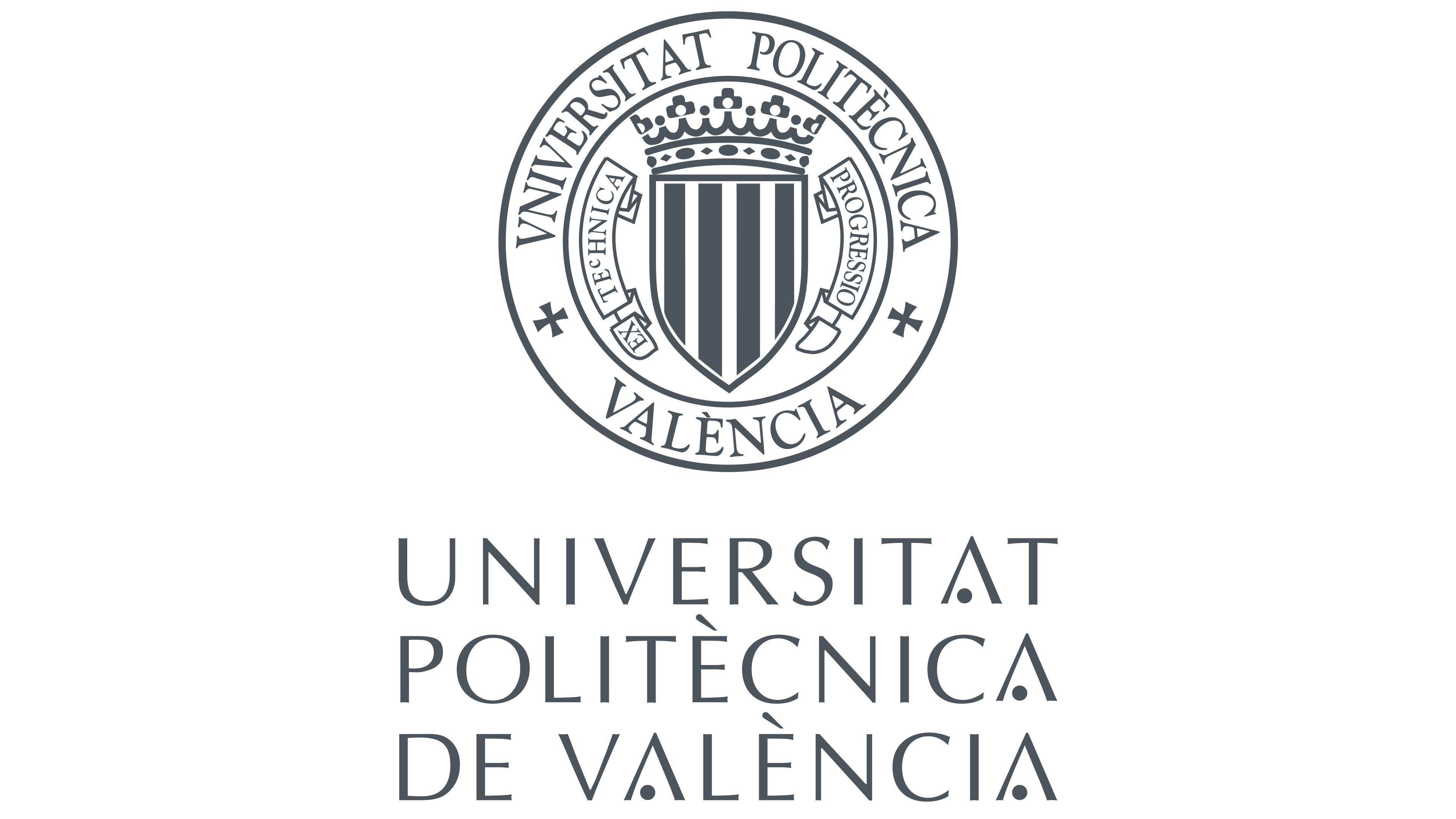 The logo is a ring with the words "Universitat Politecnica de Valencia". Within that there is a badge with stripes on it.