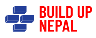4 blue bricks next to BUILD UP NEPAL in red