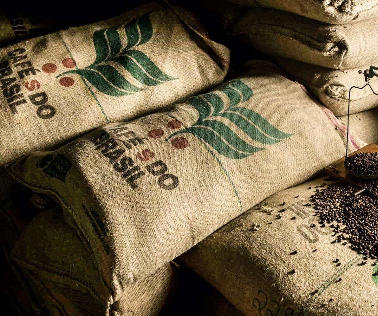 Brazilian coffee beans in sacks for exporting