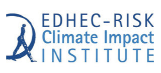 EDHEC-RISK Climate Impact Institute in blue with a person on the left side