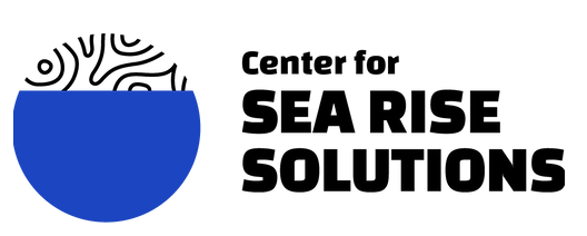 Center for Sea Rise Solutions next to a blue, white and black circle