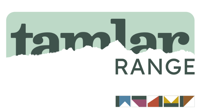 Tamlar Range logo with title text with white mountain outlines