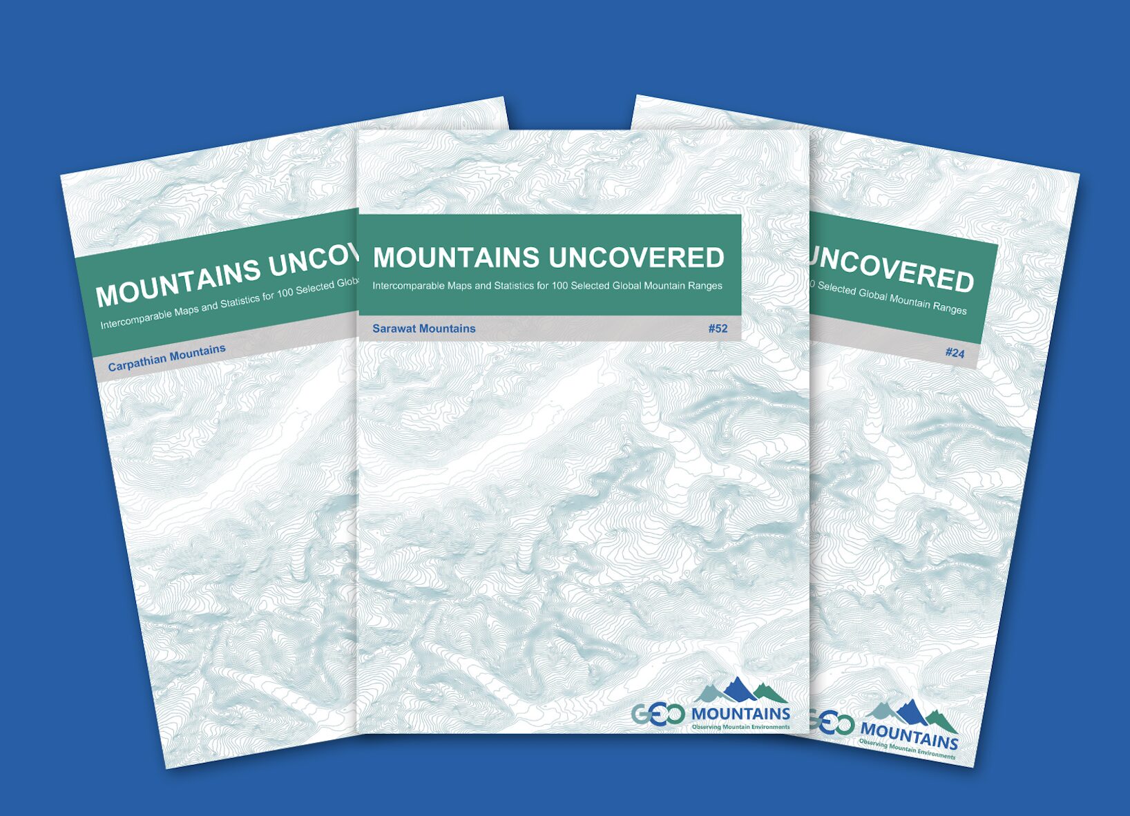 mountains uncovered brochures with blue background